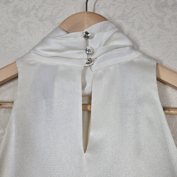 VTG Chaus Halter High Neck Top sz 10 Ivory Sleeveless Rhinestone Buttons - Picture 5 of 11